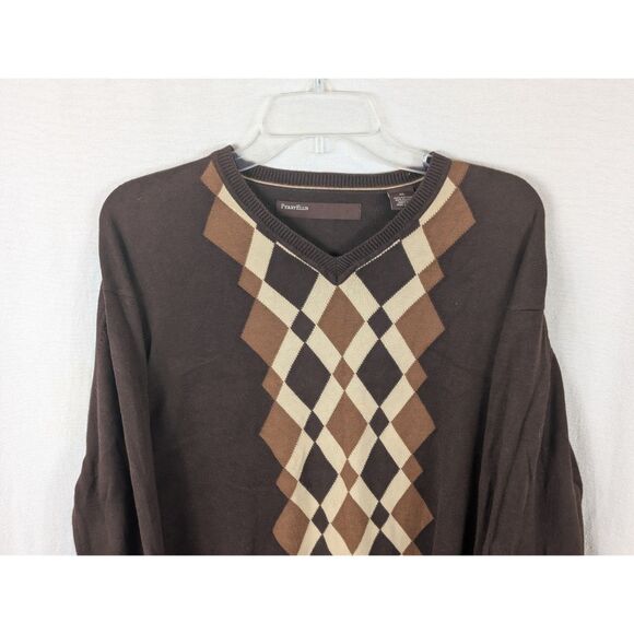 Y2K Perry Ellis V-Neck Argyle Sweater Brown Men's Size XL - Picture 2 of 12